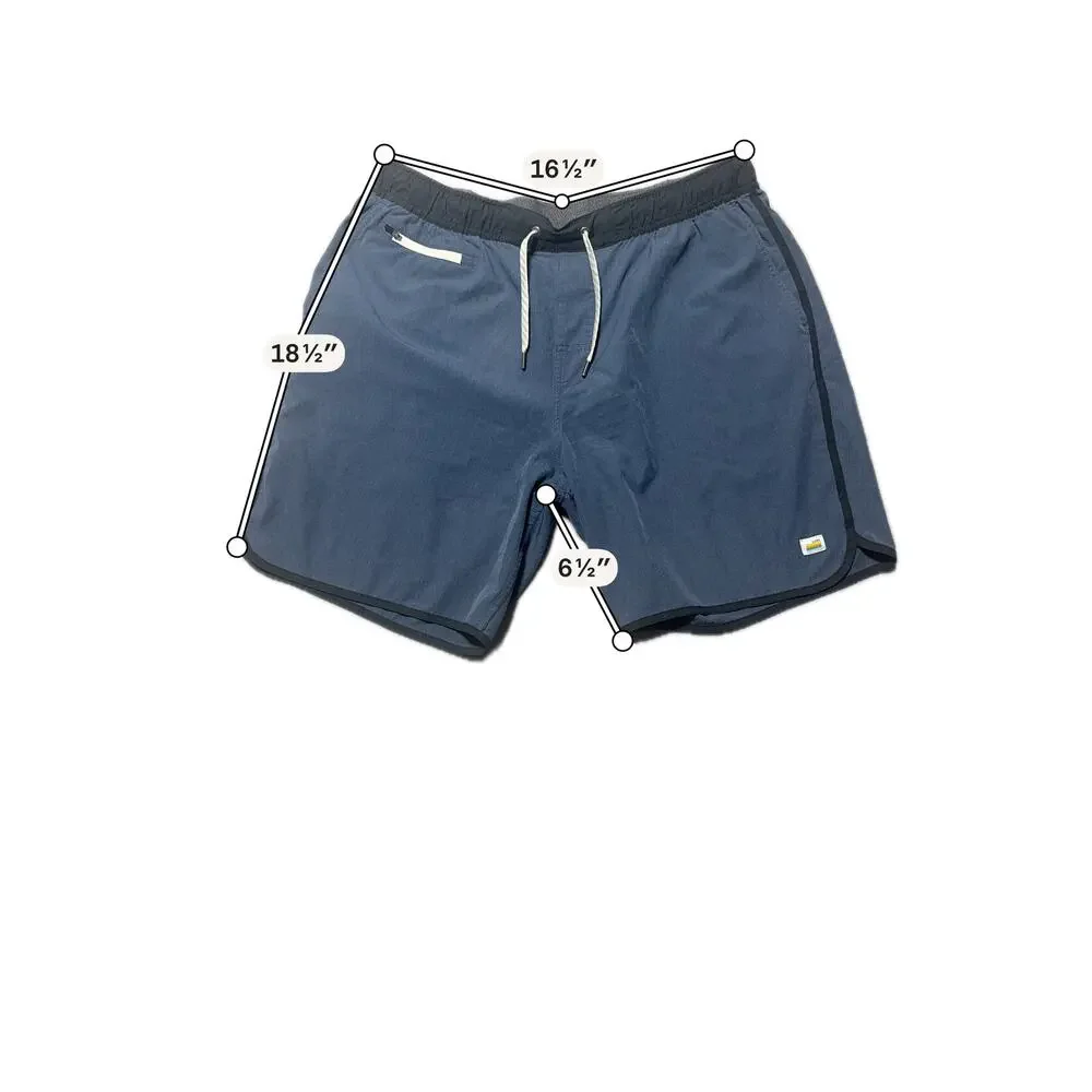 Vuori Swim Banks Shorts Mens XL Azure Blue Drawstring Waist Zipper Pocket Logo